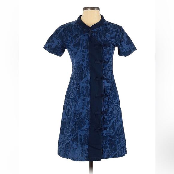Blue patterned Cheongsam frog button sheath dress, size small - Picture 1 of 8